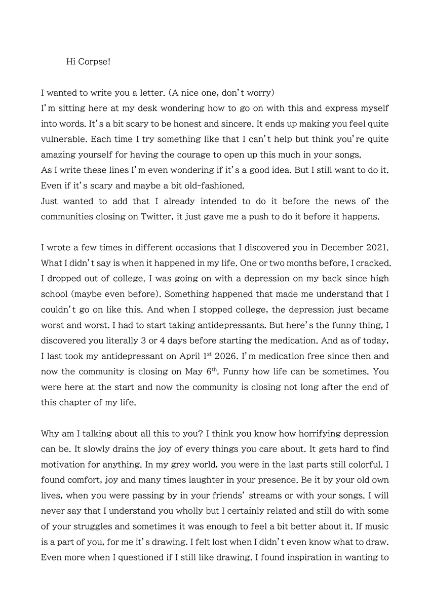 grimtheturtle's tweet photo. I wrote a letter to Corpse 🐢
It's a bit old-fashioned but I wanted to do it anyway ✍️
You can read it too if you want guys but please be kind 🥹 https://t.co/iMRw6eAN5E