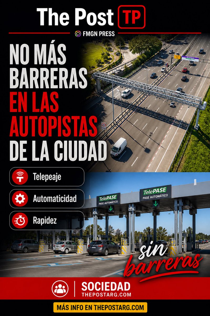 CharlyMiraOK's tweet photo. The Post FMGN Press - Sociedad
Adiós a las barreras: desde el 1 de mayo, todas las autopistas porteñas serán inteligentes
https://t.co/xxad1Xex7j…
@gcba #barreras @ETC_GdlCol #autopistasgcba @ArielFerrero @ThePostArg #sunnynews https://t.co/rh0ZXOte9V