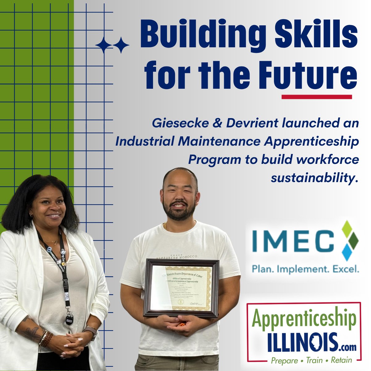 ILApprentice's tweet photo. Giesecke &amp; Devrient launched an Industrial Maintenance Apprenticeship Program in partnership with @IMECillinois. Investing in training equips its workforce to tackle challenges. Read success stories &amp; more during #NAW2026: https://t.co/xh6N9zvZHa

#ApprenticeshipUSA https://t.co/n02PrJ8ylT