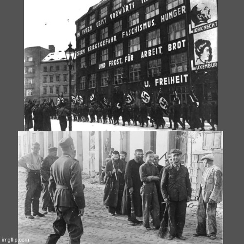 LiamOMaraIV's tweet image. When some faschy chud tells you the #Nazis were #socialists, tell them that on #ThisDayInHistory in 1933, Germany banned #unions &amp;amp; #CollectiveBargaining, increased max. working hours to 72 per week, and conscripted citizens for #ForcedLabour. Socialists were their first victims.