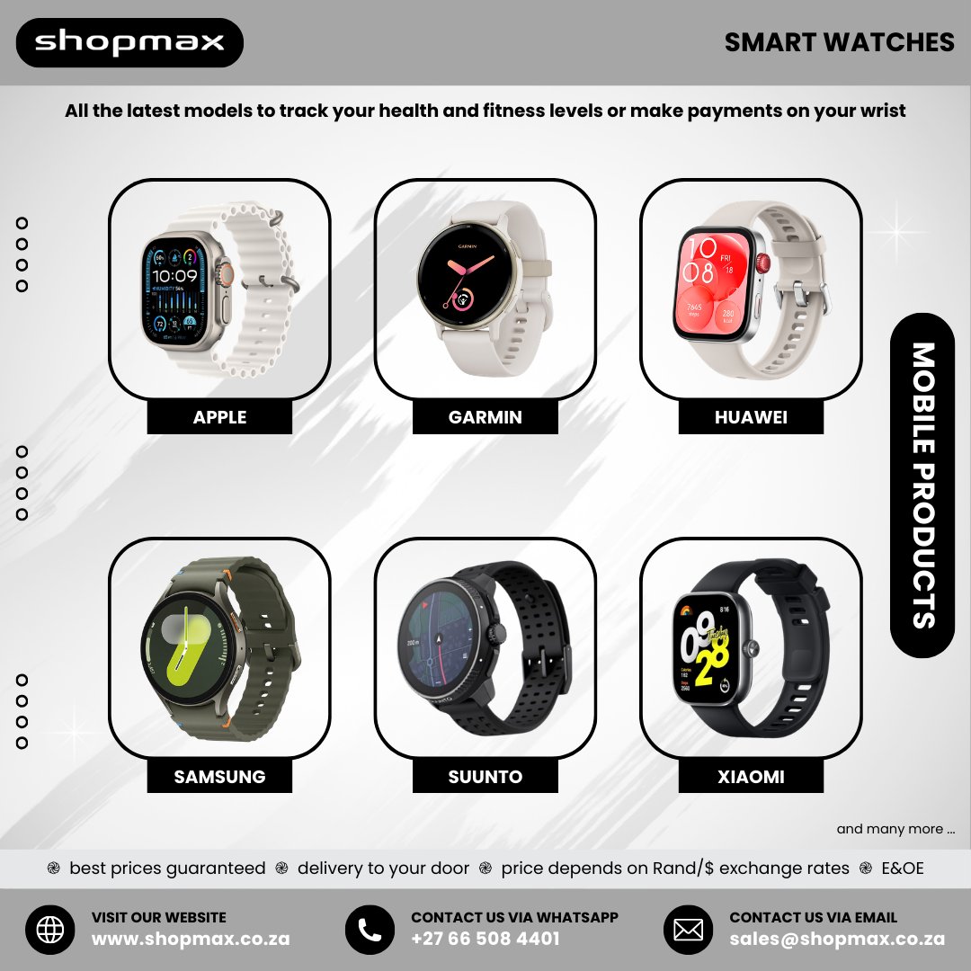 SHOPMAX6's tweet image. ⌚ Smarter living starts here
Track. Connect. Perform.
👉 Request a quote:
shopmax.co.za/request_produc…
#SmartWatch #WearableTech #Shopmax