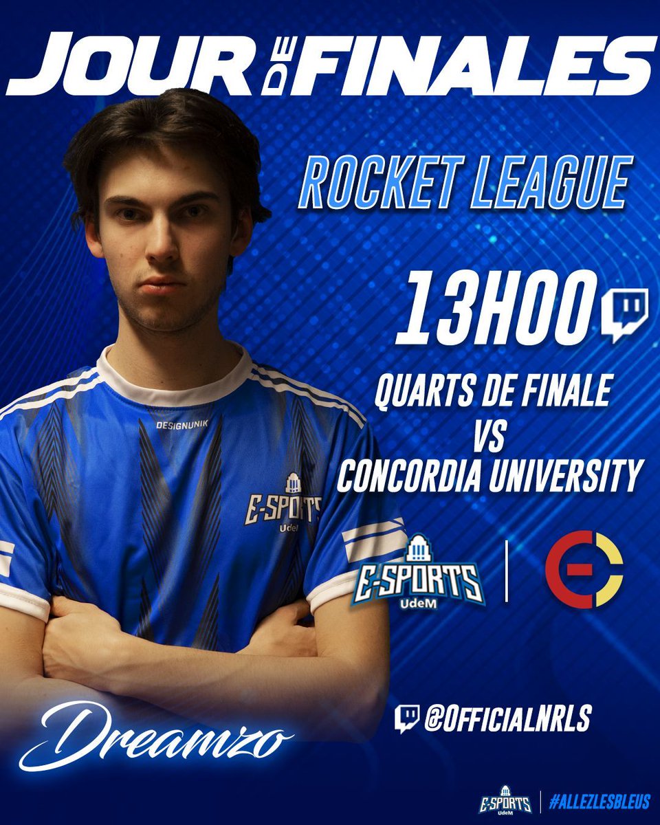 udemesports's tweet photo. Jour de match! 🔵 ⚫️ ⚪️ 

C'est l'heure des finales de la LAQRL en direct du Centre de formation professionnelle des Riverains de Repentigny! 

🎦 Twitch
🆚 Concordia University
🕗️ 13H / 1:00 PM

#AllezLesBleus https://t.co/G1JzAesujL