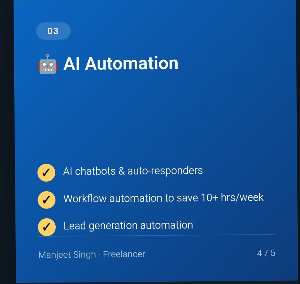 aibymanjeet's tweet image. 👋 Introducing myself!
I'm Manjeet Singh — Freelancer helping businesses grow online through:
📱 Social Media Marketing
🌐 Web Development
🤖 AI Automation
Let's connect &amp;amp; grow together! 🚀
#Freelancer #DigitalMarketing #WebDev #AIAutomation
