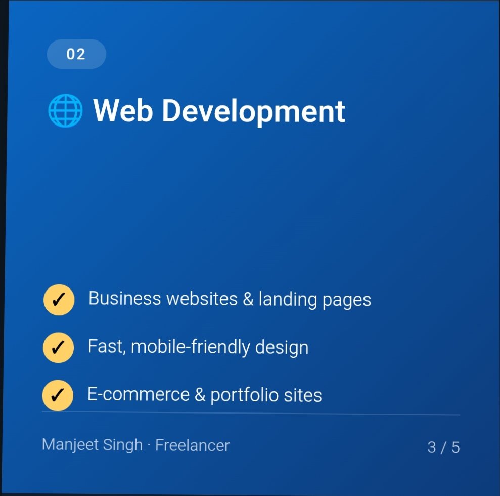aibymanjeet's tweet image. 👋 Introducing myself!
I'm Manjeet Singh — Freelancer helping businesses grow online through:
📱 Social Media Marketing
🌐 Web Development
🤖 AI Automation
Let's connect &amp;amp; grow together! 🚀
#Freelancer #DigitalMarketing #WebDev #AIAutomation