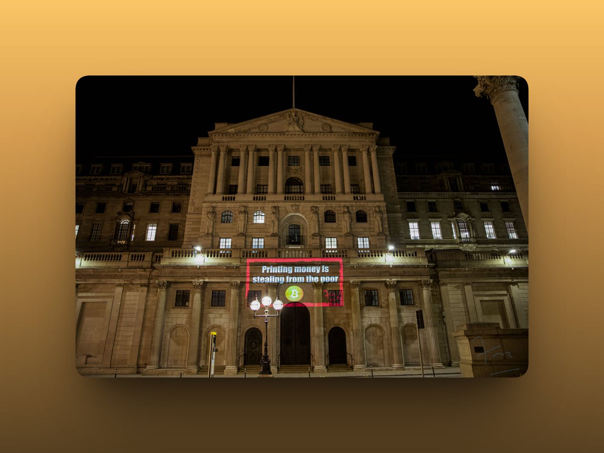 BTC_OnThisDay's tweet image. This day in Bitcoin's past - May 02:

• 2021 — Bitcoin and related slogans were projected onto the Bank of England building in London as a symbolic protest and statement on monetary policy.

#Bitcoin #BTC