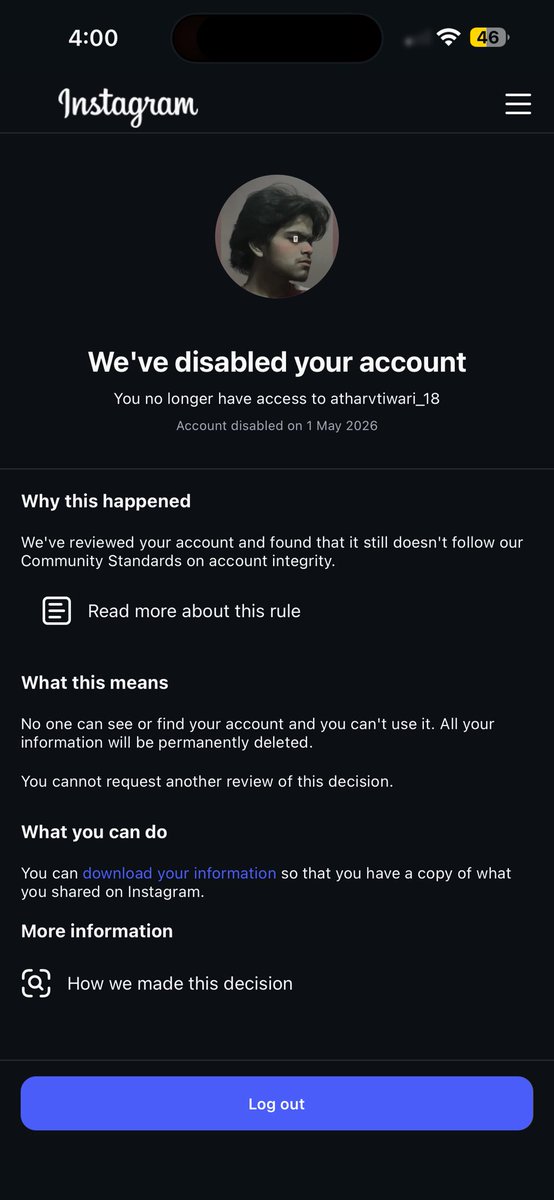 AtharvTiwari018's tweet image. My @instagram account has been permanently banned for no reason, i would like to request an actual human review to my account.
@Meta 
#ban #meta #instagram #facebook