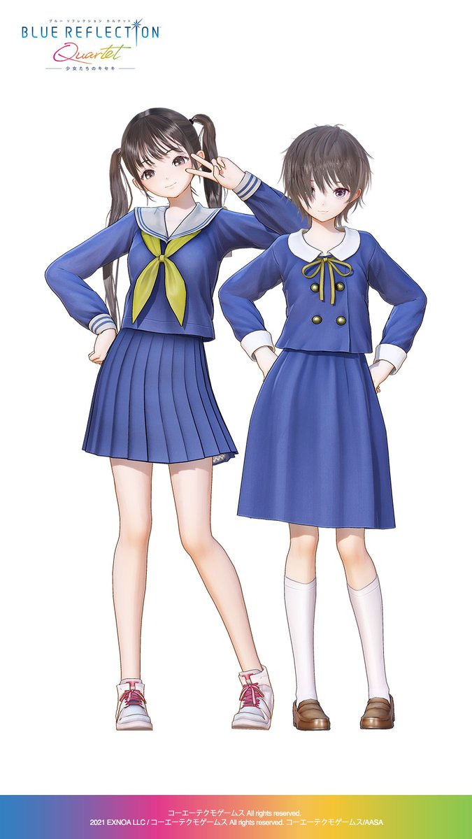 菜々花＆きららは
「フレッシュ感たっぷりの鮮やかな青」

先行配信衣装「制服（バディな世界Ver.）」は プレミアムBOXをチェック！

▼#ブルリフQ 7/30発売！
blue-reflection.com/quartet/jp/