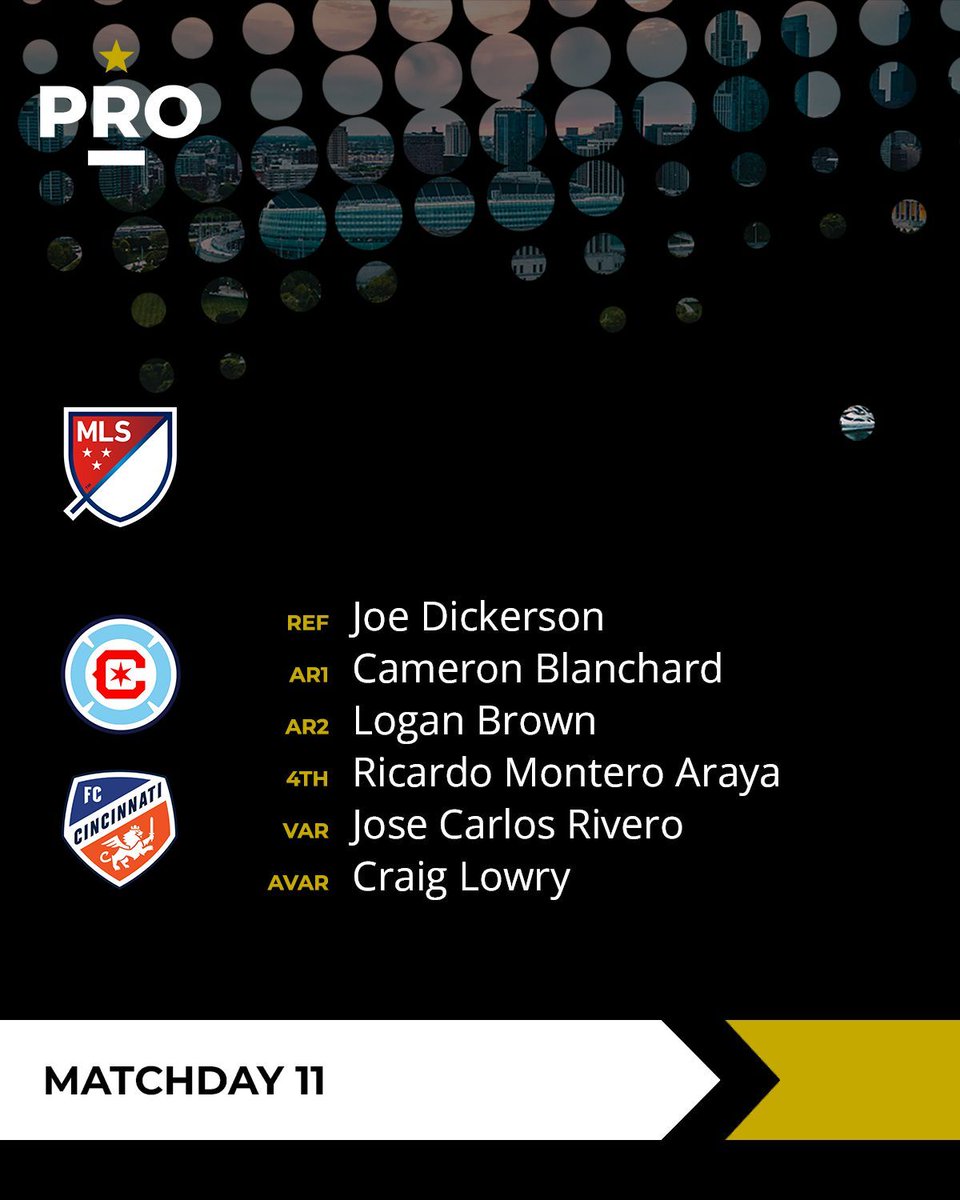 PROreferees's tweet image. ⚽ // @ChicagoFire vs @fccincinnati (8:30PM ET)

#PRO | #MLS | #CF97 | #AllForCincy