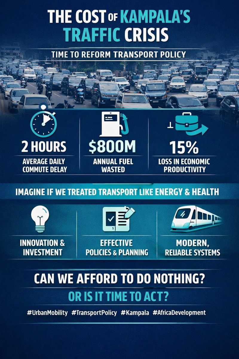 StewartMutabazi's tweet image. Kampala’s traffic chaos isn’t just about congestion—it’s about lost productivity, wasted fuel, and a city choking on inefficiency.

The question isn’t whether we can afford change. It’s whether we can afford to keep doing nothing.

#UrbanMobility #TransportPolicy #Kampala