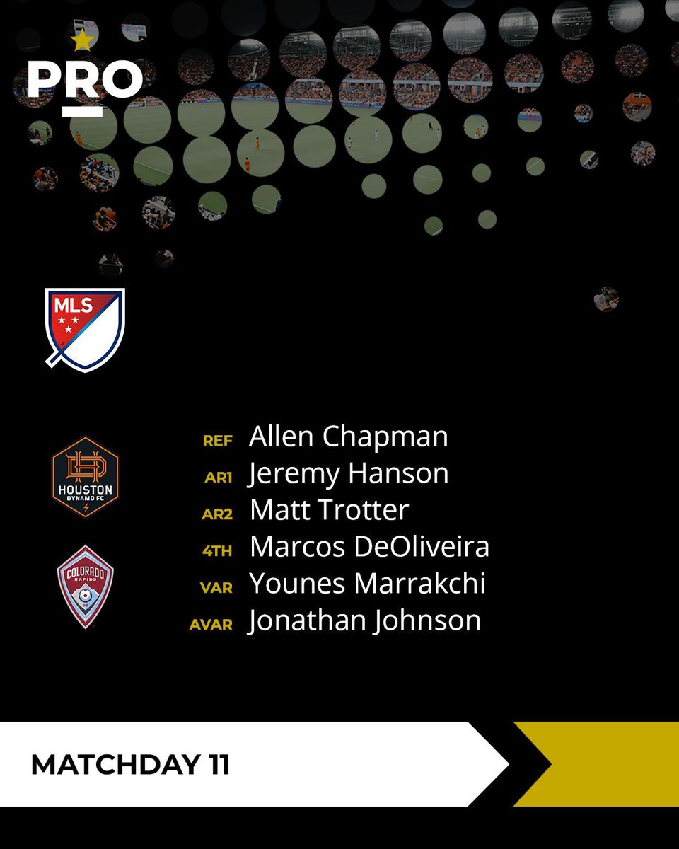 PROreferees's tweet image. ⚽ // @HoustonDynamo vs @ColoradoRapids (8:30PM ET)

#PRO | #MLS | #HoldItDown | #Rapids96