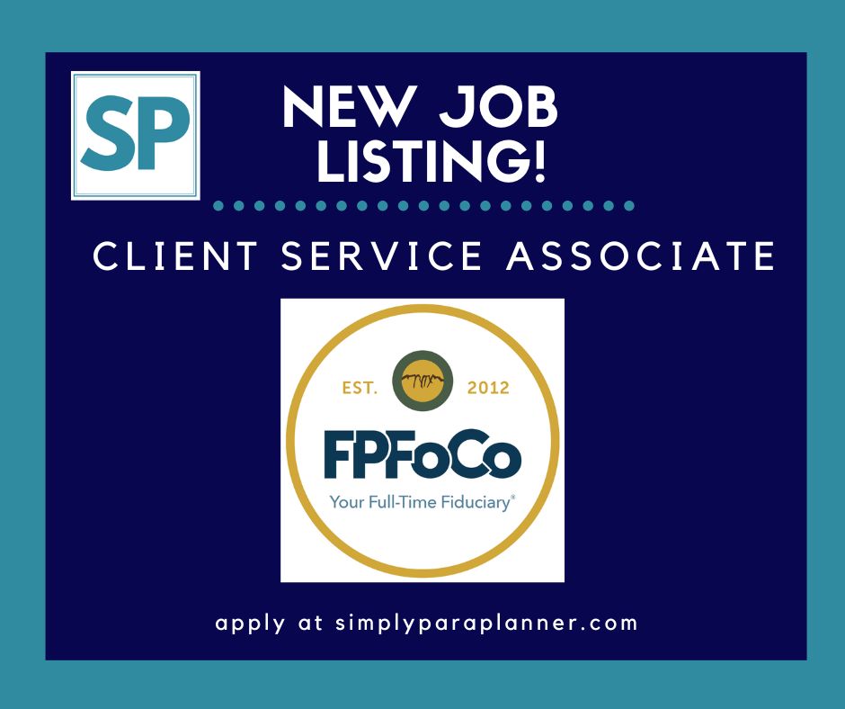 SParaplanner's tweet photo. 🎉 Check out our latest opportunity! FPFoCo is seeking a Full-Time Client Service Associate to join their team. Click the link and apply today! https://t.co/023KJrYoZk https://t.co/Aw7QIeJfI7
