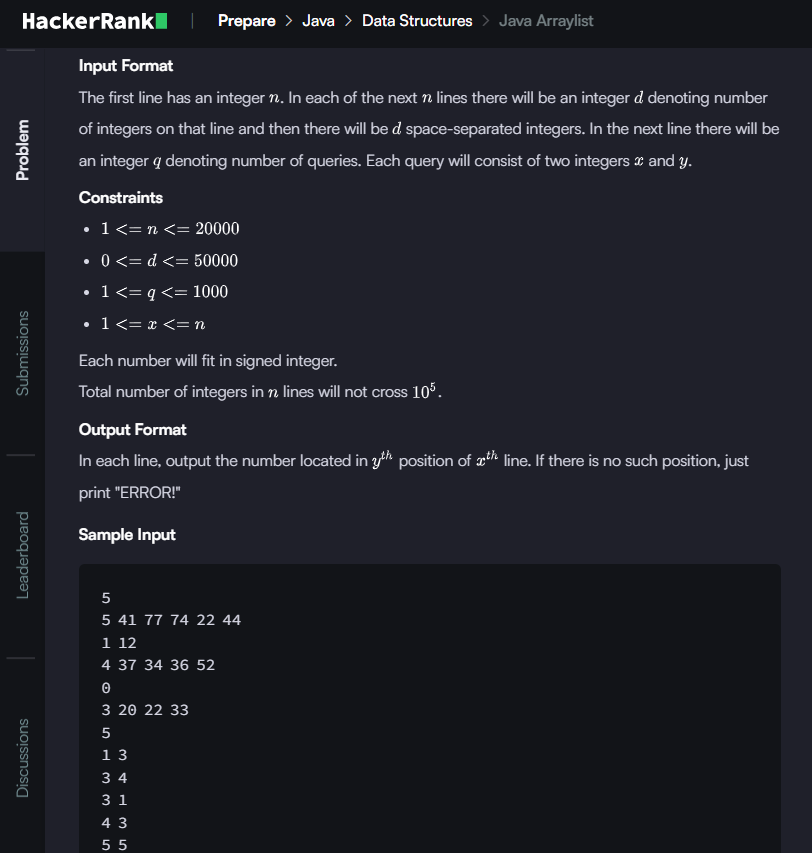 AdittyaCodes's tweet image. 🚨 Coding Challenge for You!

I came across this HackerRank problem on Java ArrayList — looks simple but tricky 👀

You’re given multiple lines of integers + queries asking for specific positions.

Drop your approach if you solve it 💻🔥

#Java #HackerRank #CodingChallenge #DSA