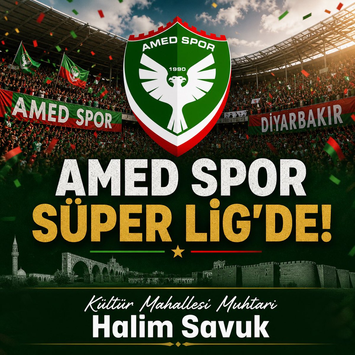 Muhtarhalim12's tweet photo. Amed Spor’un Süper Lig yolculuğunda gösterdiği azim, mücadele ve başarı hepimize büyük bir gurur yaşattı. 

Bu başarı; inancın, emeğin ve birlik olmanın en güzel örneğidir. Şehrimizin takımı Amed Spor’u yürekten kutluyor, başarılarının Süper Lig’de de artarak devam etmesini diliyorum. 

Amed Spor sadece bir futbol kulübü değil, aynı zamanda halkın umudu, gençlerin heyecanı ve memleket sevgisinin güçlü bir simgesidir. 

Tebrikler Amed Spor! Yolunuz açık, başarılarınız daim olsun. 

Kültür Mahallesi Muhtarı  
Halim Savuk.                                                                                 #AmedSpor #SüperLig #Diyarbakır #Başarı #Futbol