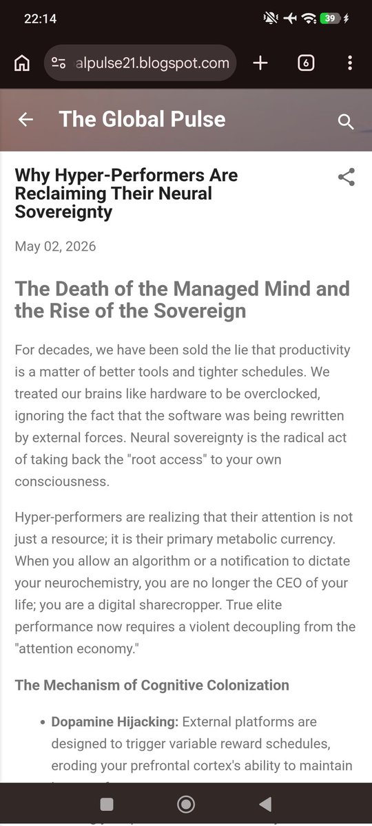 C_Teguh's tweet image. Why Hyper-Performers Are Reclaiming Their Neural Sovereignty

theglobalpulse21.blogspot.com/2026/05/why-hy…

#sovereignty #performers #article #theglobalpulse21 #blog