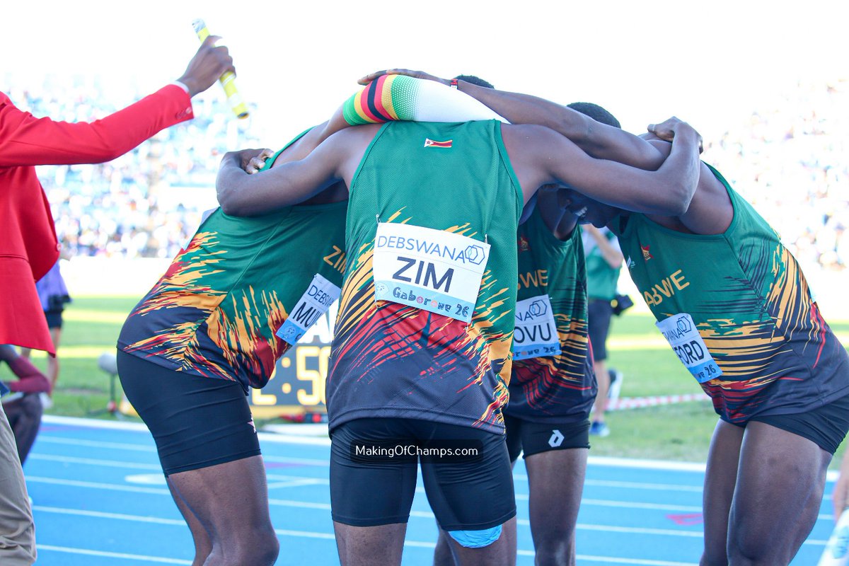 MakingOfChamps's tweet photo. Zimbabwe🇿🇼  ran a new National Record of 2:59.01, becoming the third African country to qualify for the World Championships in China. 

The quartet of: Dennis Bradley Hove, Zuze Leeford, Gerren Muwishi, Thandazani Ndhlovu ran a staggering time to make the final of men's 4x400m. 

#WorldRelays