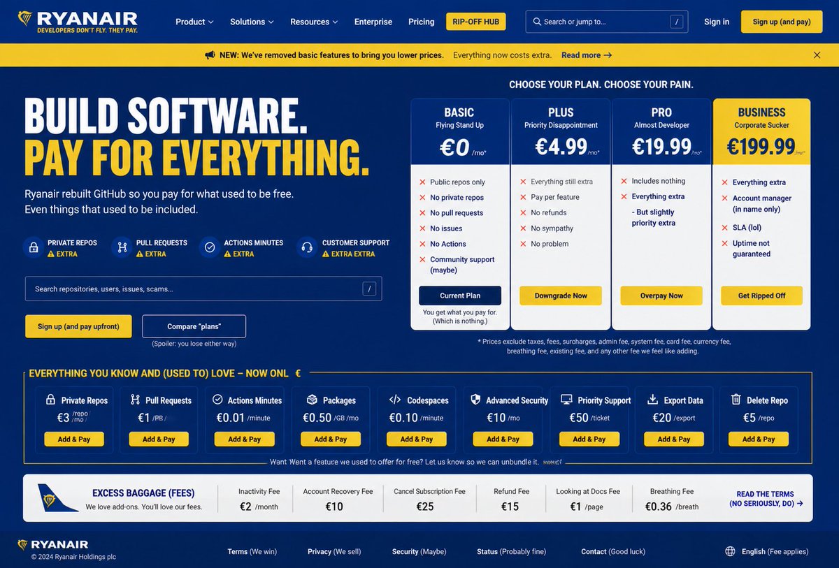 wroteNoDocs's tweet photo. @jonasfroeller What if ryanair made github https://t.co/jlD30S2cHI