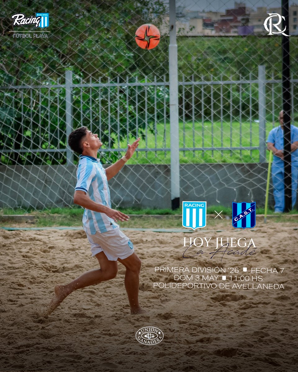 RacingClub's tweet photo. ⚽️ Campeonato de Primera de fútbol playa
🏆 Fecha 7
🆚 San Telmo 
🗓️ 3/5
🕚 11:00
📍 Polideportivo Municipal Néstor Kirchner (Limay 1001, Avellaneda)
🎟️ Entrada libre y gratuita
📺 YouTube de Deportes Racing https://t.co/CW9eieqrDx