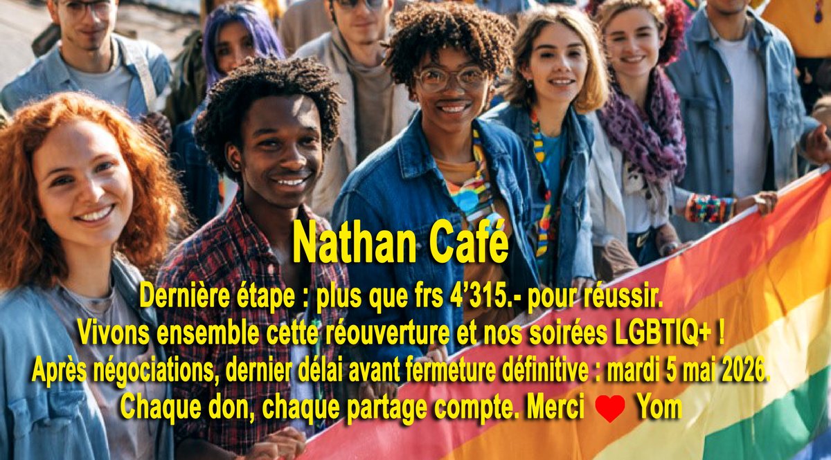 NathanGE's tweet photo. DERNIERE MOBILISATION !

Plus que frs 4315.- pour sauver le Nathan Café.
Merci de tout coeur !

Pour faire un don maintenant et infos : https://t.co/QWksIrnRNw https://t.co/sUWemKvmyZ