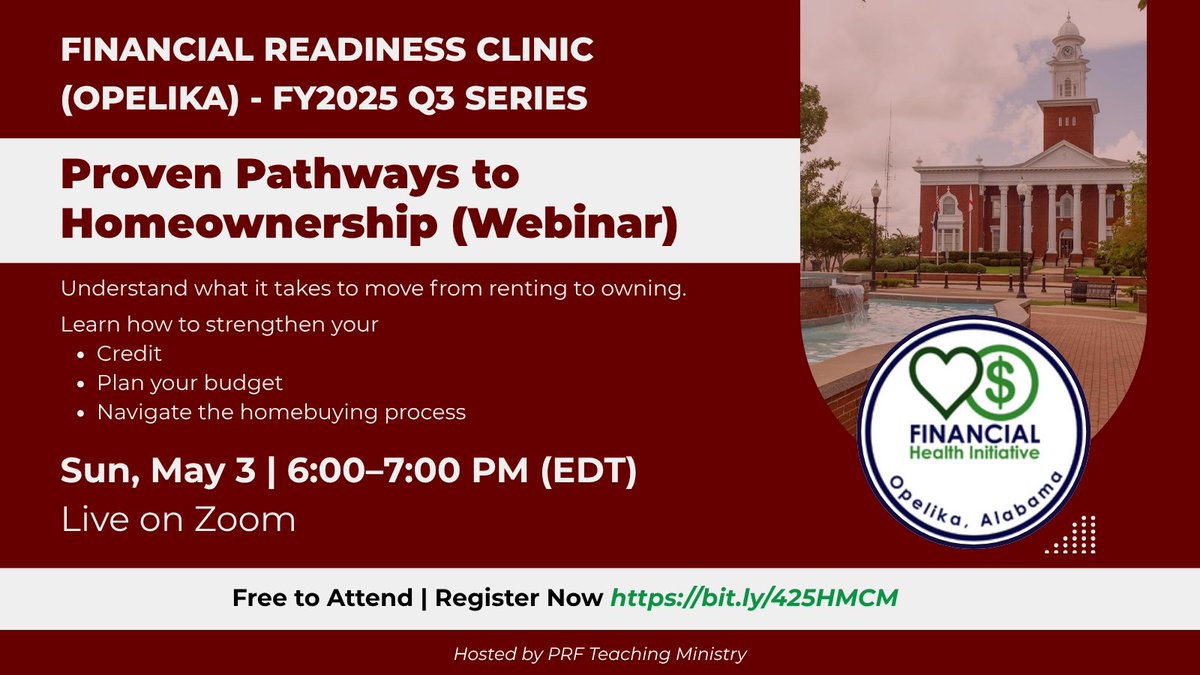 PRFInstitute's tweet photo. Ready to move from renting to owning?

Join our Proven Pathways to Homeownership webinar.

✔ Credit
✔ Budget
✔ Buying process

🗓 May 3 | 6–7 PM (EDT)
💻 Live on Zoom
💲 Free

👉 https://t.co/PNpUhjXAaG https://t.co/pdu3kWWvhJ