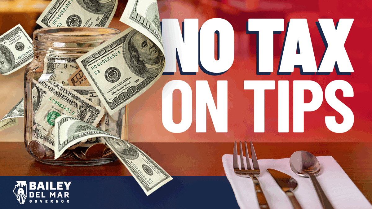 DarrenBaileyIL's tweet photo. For every server, bartender, and hardworking worker in our state: your tips belong to YOU, not the government. We will deliver on our promise: NO TAX ON TIPS. https://t.co/RqsfTqcs0m