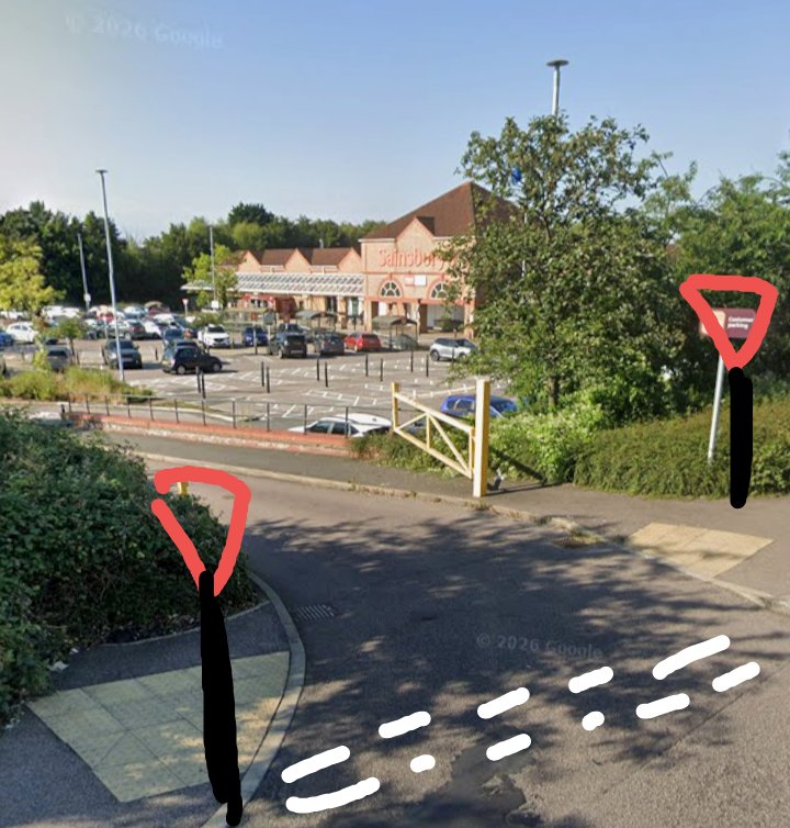 PDogTricks's tweet image. @sainsburys please put up a sign &amp;amp;/or paint a new Give Way line where cars enter your car park Fairfield Park #Bedford w3w.co/basic.state.cr…. I regularly get cut up there on my bike yet tis MY RoW per rule 140/H3 since 2022.If only folks kept up to date! gov.uk/guidance/the-h…