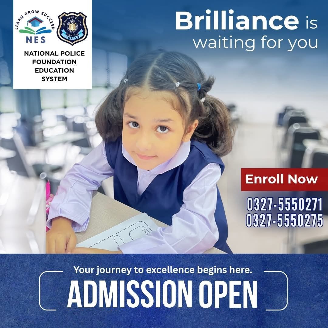 NPFPak's tweet image. 𝐀𝐝𝐦𝐢𝐬𝐬𝐢𝐨𝐧𝐬 𝐎𝐩𝐞𝐧 𝐚𝐭 𝐍𝐄𝐒 𝐒𝐜𝐡𝐨𝐨𝐥

Give your child the gift of a quality education, modern learning, and a safe environment where knowledge and creativity come together. 🏫📚
#NES #NPF #PakPolice