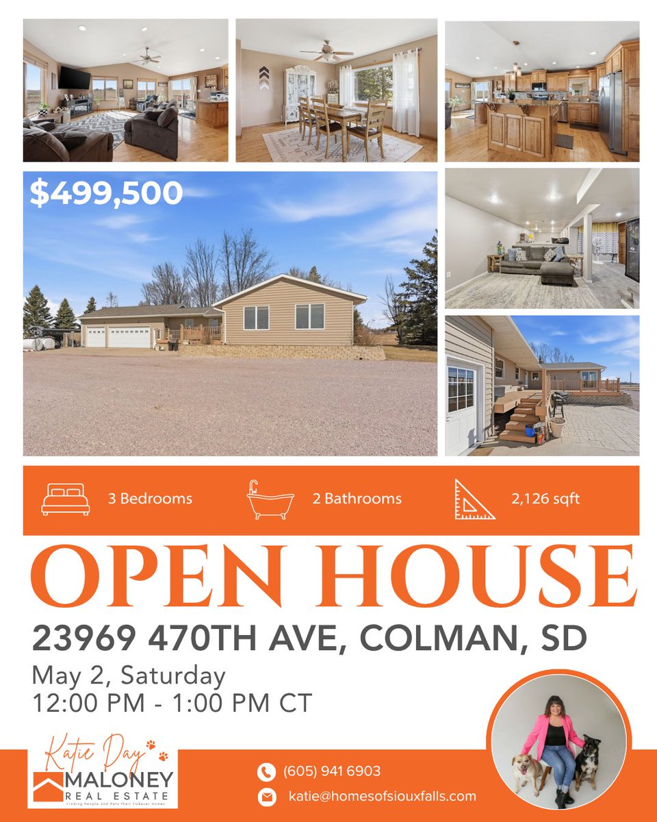 DoesesGirl's tweet image. 🚨 OPEN HOUSE TODAY 🚨
⏰ Noon–1 PM

Acreages like this don’t come around often… 

✔️ 3 bedrooms
✔️ 2 bathrooms
✔️ Wide open main floor plan
✔️ Attached 3-stall garage
✔️ Room for a shop

#OpenHouse #ComeSeeYourNewHome #LoveWhereYouLive #SouthDakotaRealEstate #KatieDayRealtor