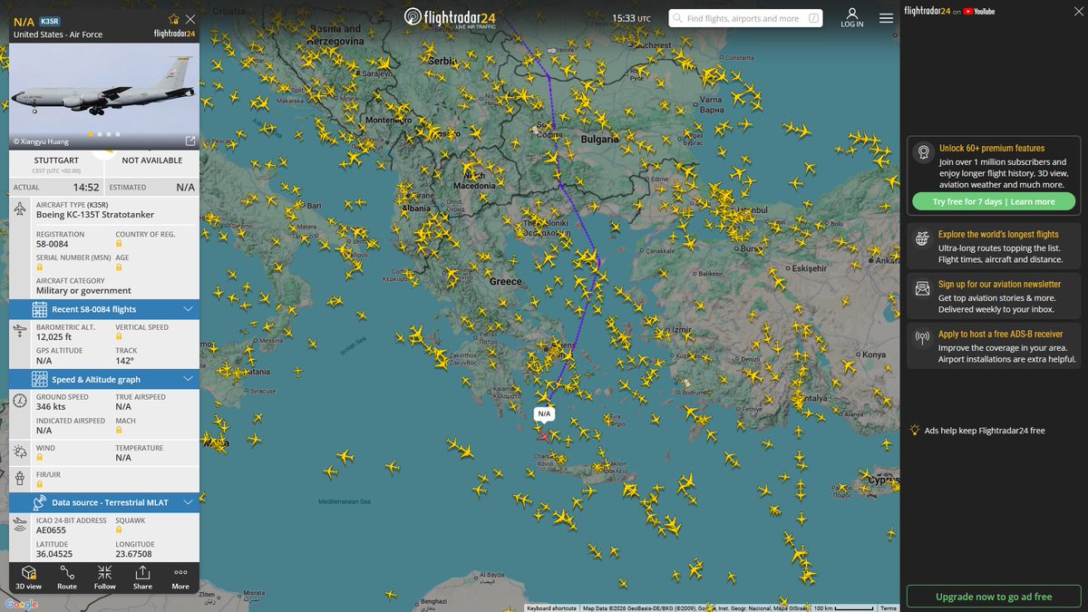 AIYeyENGDdJkjTr's tweet image. May 3, 2026
#171st Air Refueling Wing, Pittsburgh #Stuttgart army airfield ==&amp;gt; #Souda Bay NAS 

#NoCALLSIGN #AE0655 USAF KC-135T Stratotanker