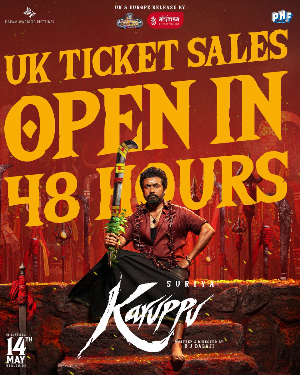 Sanmay62999610's tweet image. #UK — #Karuppu tickets go live THIS #MONDAY. Book fast, share everywhere, pack those screens and let's give #THEONEsuriya the new records he deserves 🧨🖤

#Karuppufrommay14 #Suriya #Cinema