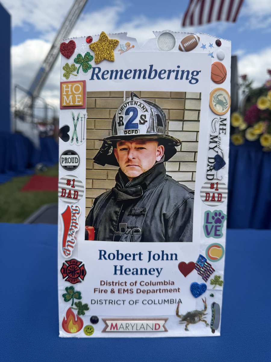 dcfireems's tweet photo. Luminary bags for Lt. Robert J. Heaney and Technician Stephen W. Shipp, Jr. will be lit by their families prior to tonight’s 7:30 pm @NFFF_News Candlelight Service. 

May the lights from their candles never be extinguished as we will never forget their sacrifice and service. https://t.co/zzX8Aqu41Y