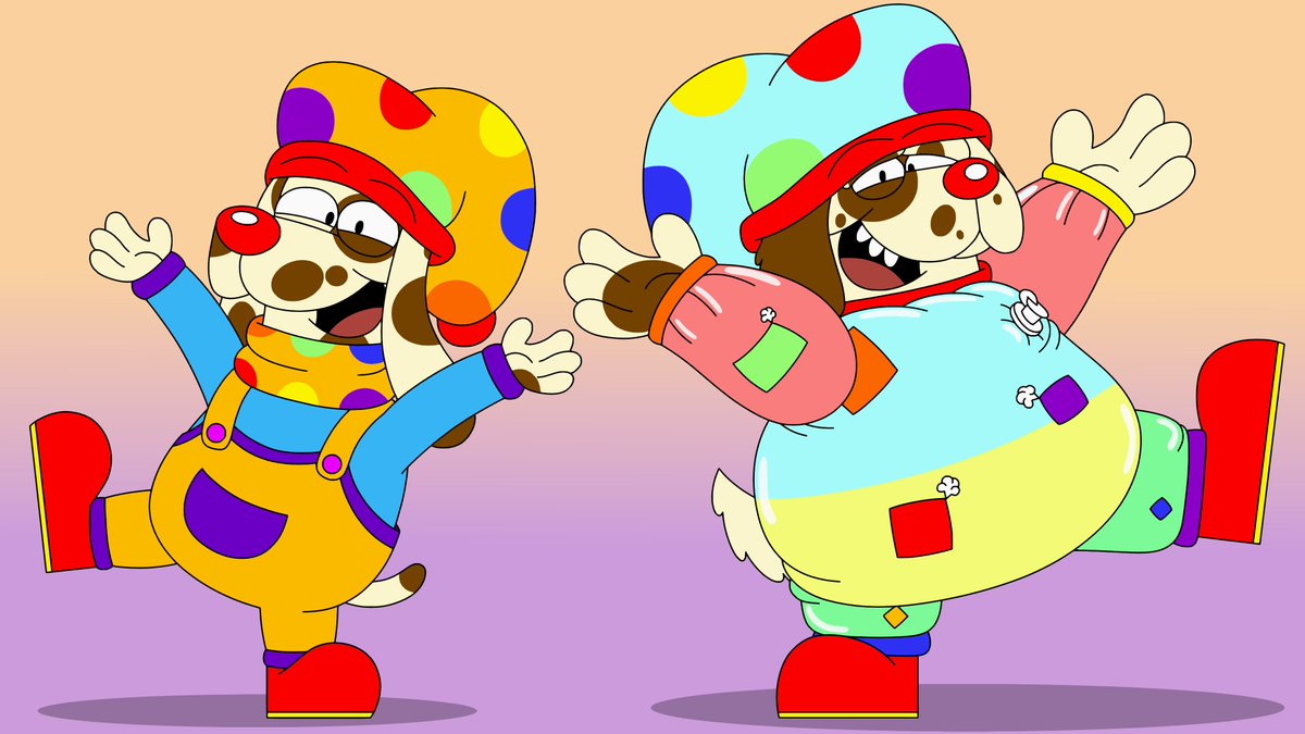siriley200's tweet image. its the Quibblepop brother's in their clown outfits! #CartoonArt #cartoonstyle #cartoon #ArtistOnTwitter #arttwt #oc #Anthro #anthroart #furryart #cartoondog #dog #clown