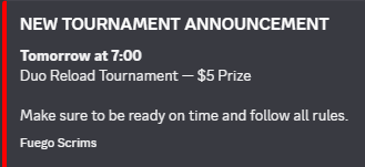 FuegoCustoms's tweet photo. 🔥 HOSTING FORTNITE SCRIMS – CASH/REWARDS 🔥

Join the server, compete against real players, and win rewards.🚀 Invite your friends

🎯 Play competitive scrims
🏆 Earn prizes
⚡ Be ready for the Elite SeriesDon’t miss out — spots fill fast.

 https://t.co/mmvrrFJC05 https://t.co/x2OczePMNi
