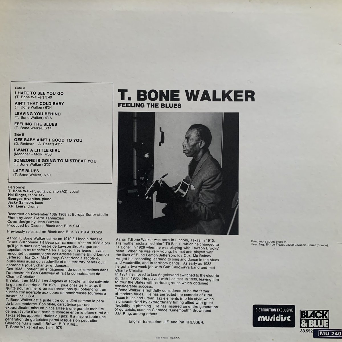 ayama5's tweet image. #Blues 79
T-Bone Walker / Feeling the Blues 
Georges Arvanitas(P)
Hal Singer(Ts)
というジャズ系メンバーを迎えたフランス録音盤。落ち着いた雰囲気のブルースを楽しめる良盤でジャケのイラストも好み
Feeling the Blues
youtu.be/H7FVB7lUw9I?si… 
I Want A Little Girl
youtu.be/LX8kv-GukhQ?si…