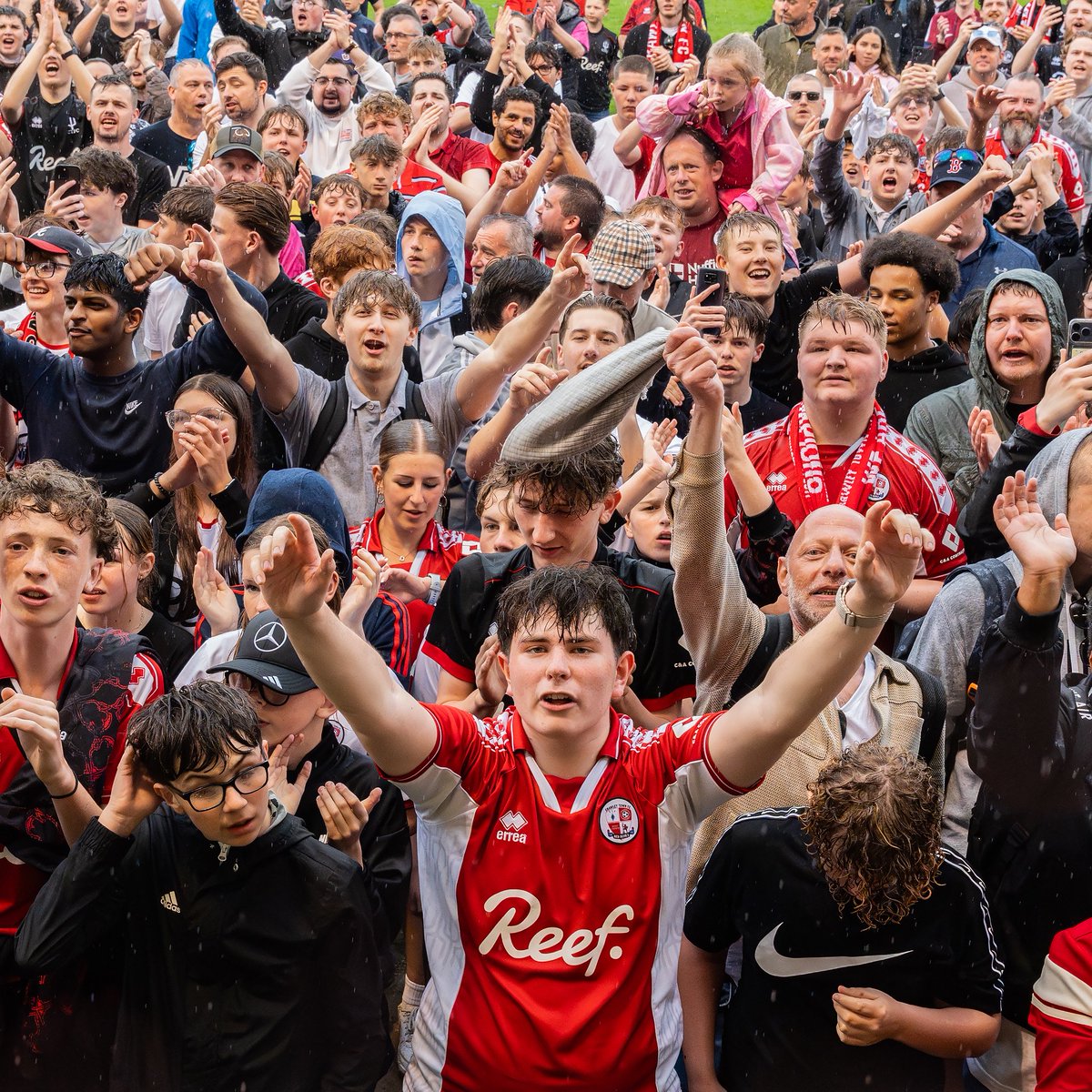 crawleytown's tweet photo. Tonight, we celebrate maintaining our @EFL status. 

From Monday, the work starts again as we prepare for a better 2026/27 season. 

Enjoy your evening, all! ❤️

#TownTeamTogether🔴 https://t.co/KsDEKMbqHv