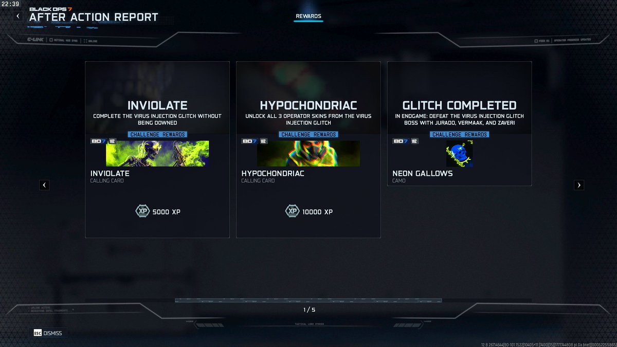 R3dfield1's tweet image. Virus Injection Glitch Boss Completed on all three characters.

Inviolate Dark Ops Calling Card Acquired ✅
Hypochondriac Dark Ops Calling Card Acquired ✅
Neon Gallows Camo Acquired ✅

#BlackOps7 #Endgame