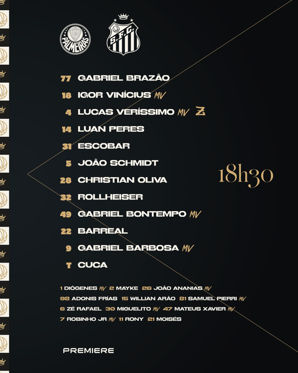 SantosFC's tweet photo. PEIXÃO ESCALADO PRO CLÁSSICO! 📋 https://t.co/1qC4bxD6LE