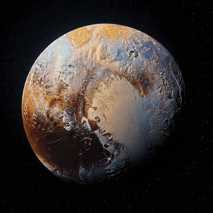 konstructivizm's tweet photo. After a daring nine-year odyssey across nearly three billion miles of cold, silent space, NASA’s New Horizons spacecraft finally came face-to-face with Pluto — and what it revealed was nothing short of breathtaking.Far from the cold, dead rock everyone expected, Pluto emerged as a vibrant, dynamic icy world: jagged mountains of water ice soaring thousands of feet high, vast heart-shaped plains of frozen nitrogen glistening like snow, and a mysterious, youthful surface dotted with unexpected geological activity and secrets that continue to puzzle scientists to this day.The little spacecraft didn’t just fly by — it pulled back the curtain on a far more alive and fascinating Pluto than anyone had imagined.