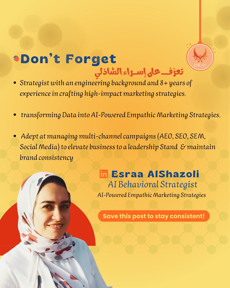 Contentesraa111's tweet image. الملف ده صممته مخصوص لكل Junior Marketer بيوضحلك النقاط المهمة عشان تعمل #careergrowth وتخرج من التشتت الموجود في دماغك🌻جهزتلك Free Webinar محاضرة مجانية هشرحلك فيها خريطة الطريق الـــmapping عشان تتحول من🟡مستخدم أدوات و برومتس🟡 إلى AI Empathic Marketer🎯 
💚 اكتب GEO في كومنت