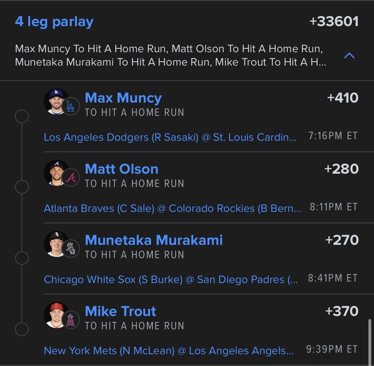 ActionAnonAA's tweet image. The M’s are on a mission tonight 👀💣
Muncy. Matt. Munetaka. Mike.
 4 names. 4 bombs. +33601 💰🔥
If the M crew goes off, it’s curtains 😈⚾️
RRx3 💸

#MLB #Baseball #SportsBetting #Parlay #HomeRun #BettingTips #MLBPicks #GamblingTwitter #Fanduel #DraftKings  #Gambling𝕏 #foryou