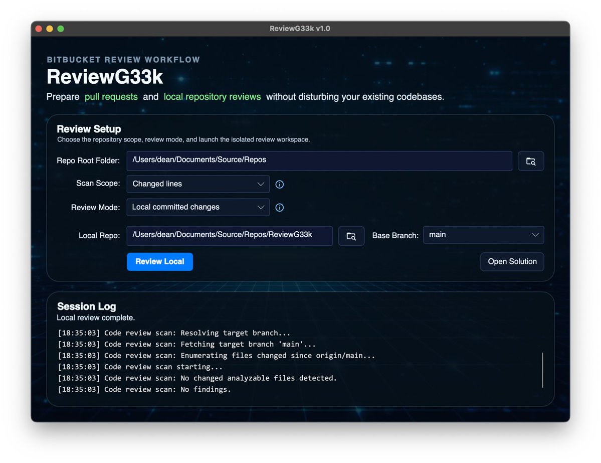 deanthecoder's tweet image. I built ReviewG33k, a lightweight desktop app for fast, practical code reviews.

It’s aimed mainly at C#/.NET projects, with some support for generic source files and checks from a Bitbucket PR or local repo.

github.com/deanthecoder/R…

#CSharp #DotNet #CodeReview #GitHub