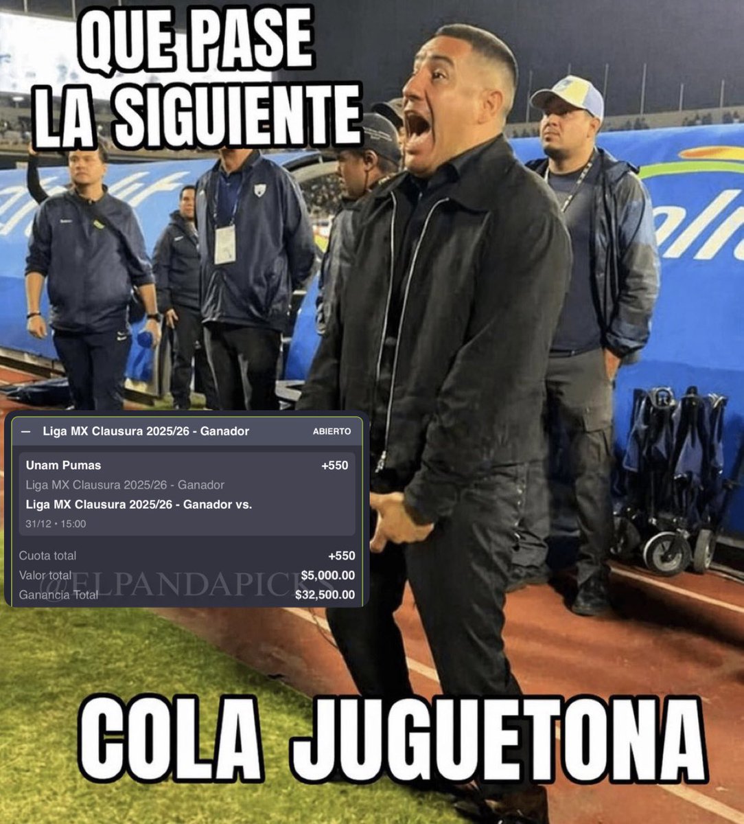 ElPandaPicks's tweet photo. Buenas Tardes, pues aquí les dejo mi Apuesta Futura del Ganador de la LigaMx 2025/2026 ⚽️🇲🇽

Metí 8 veces la misma Apuesta, quería meter $40,000 Mxn de jalón pero no me dejaba solamente $5,000 pero vamos por más de $200,000 Pesos.

Pumas me hizo Ganar demasiado Dinero este Torneo y quedando primero de la tabla yo los veo llegando a la Final, lo ÚNICO que nos puede afectar es que Keylor se vaya, pero recuerden que Costa Rica NO CLASIFICÓ al Mundial 2026 en los partidos amistosos Kelylor Navas ni si quiera va a los partidos, Costa Rica esta pasando por una reestructuración con el nuevo cuerpo técnico. Conforme la salida del Memote es Banca puede ser remplazado fácilmente, lo único que podría afectar es Álvaro Angulo (que no creo que lo convoquen) pero podría afectar su salida, lo demás está todo en orden si Pumas no Gana por lo menos yo lo veo llegando a la Final.

🐾 ¡SOY PUMA HASTA QUE TOPE! 💙💛