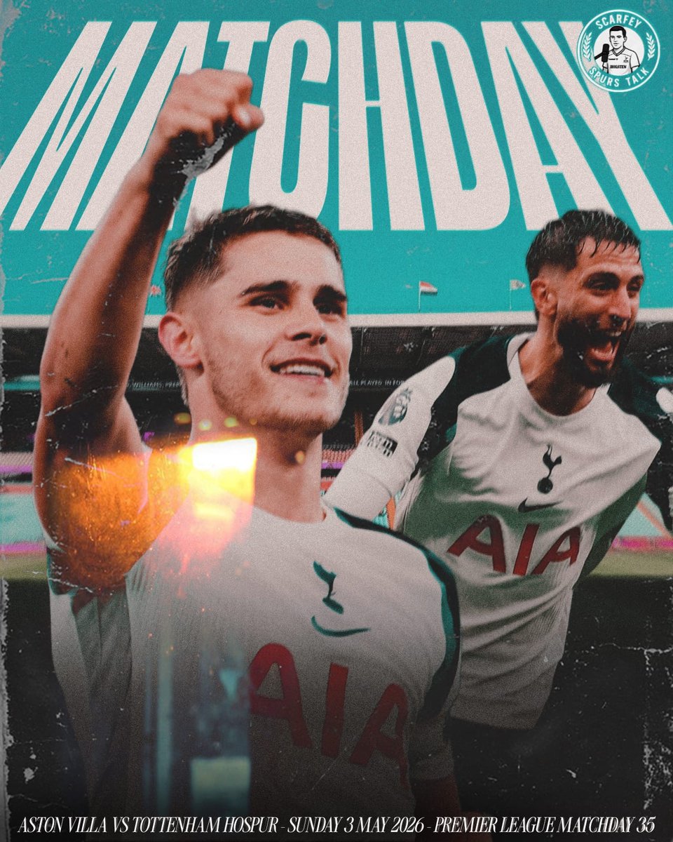 ScarfeySpurTalk's tweet image. 𝙄𝙏’𝙎 𝙈𝘼𝙏𝘾𝙃𝘿𝘼𝙔, 𝘾𝙊𝙔𝙎! ⚪️

🆚Aston Villa
⏲️19:00 BST
🏟️Villa Park
🏆Premier League
📅Matchday 35/38
📺TNT Sports 1 HD

Predictions, Spurs fans? 👇

#COYS | #THFC | #TOTTENHAM | #TottemhamHotspur