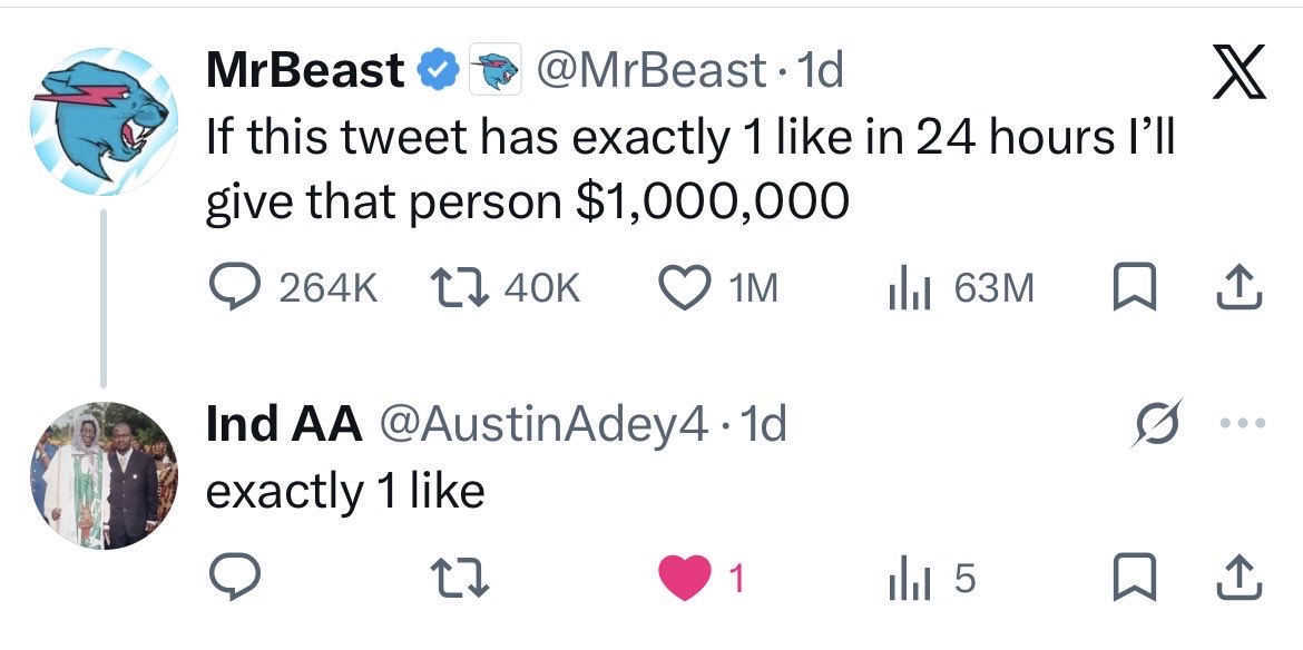 TheodoreWi50572's tweet photo. @MrBeast @MrBeast This guy understood and won the riddle. He has earned the prize. What do you guys think? We know @MrBeast is not just farming for engagement as he always pays up. He deserves his monetization. This guy deserves the prize too. Someone should win. https://t.co/JZwr25zpVm