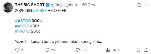 sharonholger's tweet photo. Zamanında hedefleri size bir kez daha hatırlattım.
2 hissemizde hedefler hemen hemen geldi sayılır.
Yeni hedefleri bilmeyen var mı?

30 ocakta;
Asels 300₺
astor 160₺

Bugün;
#Astor 284₺ oldu.
#asels 420₺ oldu.
#froto için de hedefim hala geçerli. https://t.co/EhmePdnj4p