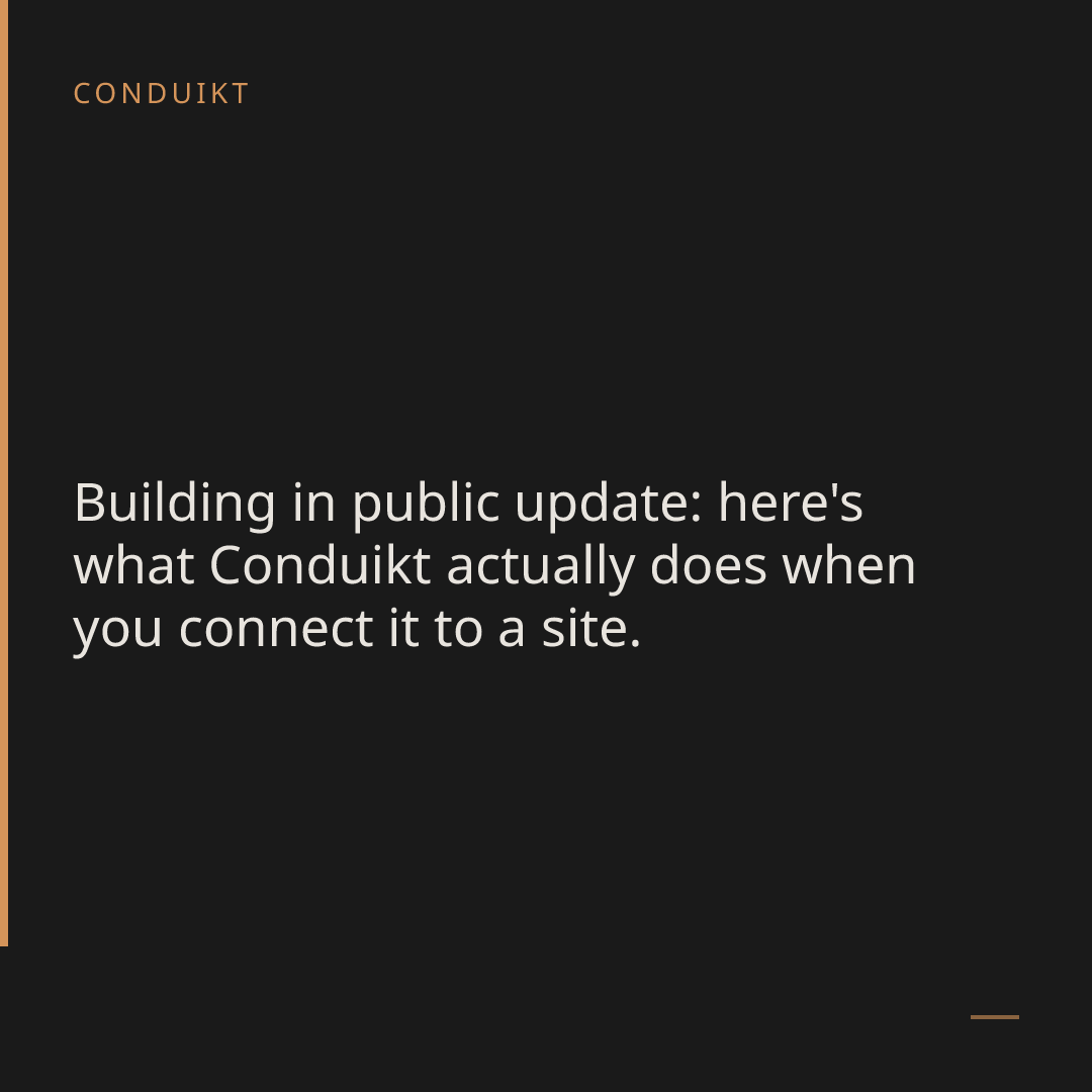 conduikt's tweet photo. Building in public update: here's what Conduikt actually does when you connect it to a site. https://t.co/SNoWRGTn1o