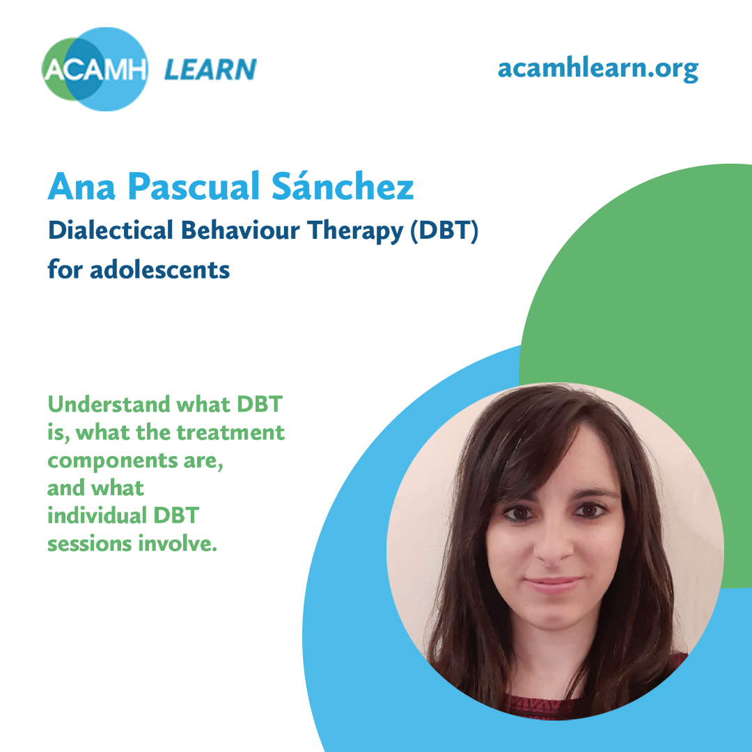 TheCAMH's tweet image. Improve your understanding of #DialecticalBehaviourTherapy (#DBT) is and what the treatment components are with this fantastic #ACAMHLearn talk from Ana Pascual Sánchez. 

Watch now to gain a basic knowledge on the DBT skills modules. bit.ly/3NnAjvc