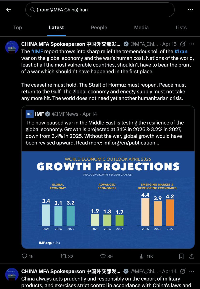 14dayadventist's tweet image. So the last post from the 《战狼》#ManJews at the Chinese MFA about Iran was HALF A MONTH ago!

And they was saying "Open up Hormuz 4 #GlobalSouth saaaars!"
&amp;gt;The ceasefire must hold. The Strait of Hormuz must reopen

Weird how it all works no? #Duginism
x.com/MFA_China/stat…