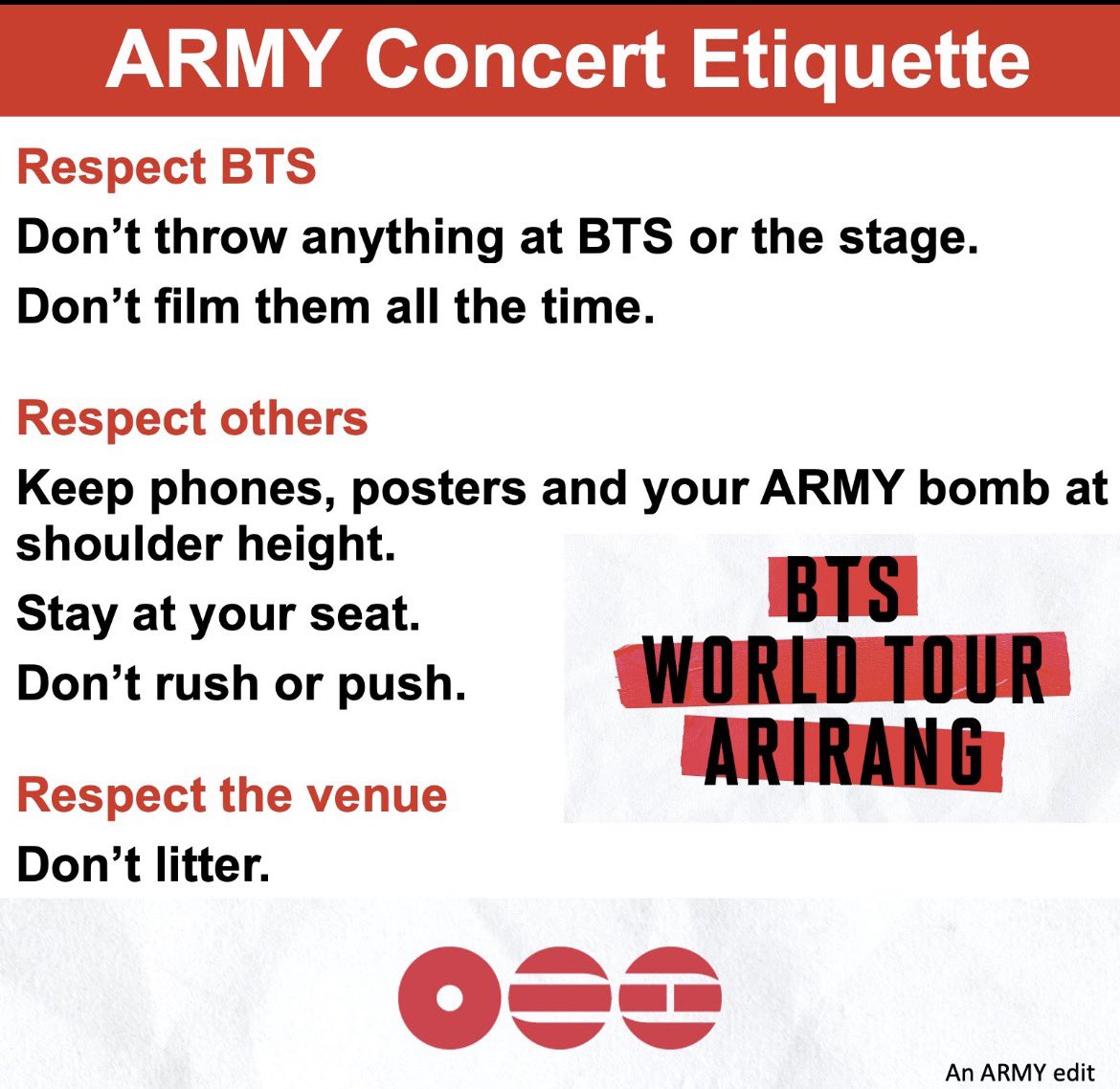 joanneOOT7's tweet image. Also adding concert etiquette💜 #BTSARMY