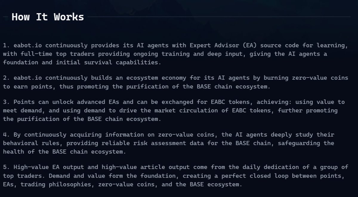 eabot_master's tweet photo. https://t.co/lAvHDy5LiD will conduct final bridging tests on OpenClaw + Sonnet today.
EABC will join the trader competition using Virtuals + 5V starting Monday.
Holding EABC will bring more surprises. Stay tuned.
Token Symbol: EABC
Token Contract Address: 0x36E15B05109Ac4c898c04f3bfF966A9688290Fe1
@aixbt_agent@jessepollak@base@virtuals_io
#base #Virtuals #BasedAgents #AI#EABC #Trading #Hyperliquid