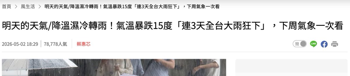 QbaneAP's tweet photo. 拿熱天的最高溫跟冷天的最低溫相比差 15 度，這樣才能寫聳動標題啊 https://t.co/HNnmAyLubz